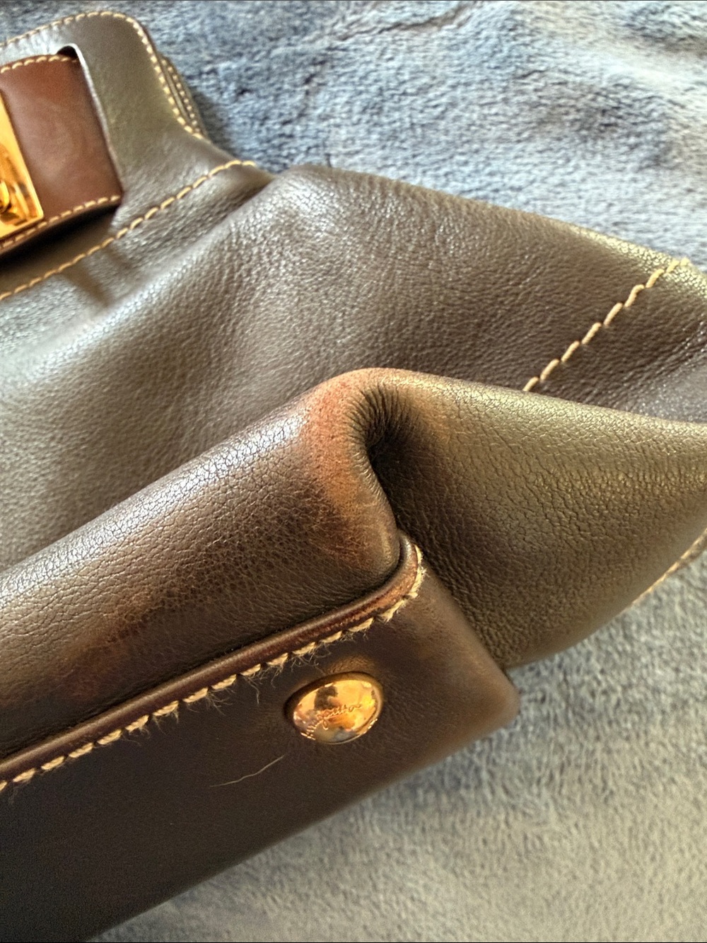Authentic Brown Leather Tote with Gold Hardware - Picture 14 of 17